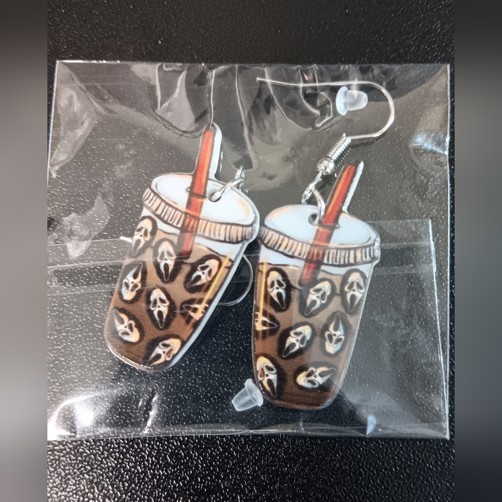 GHOST FACE Bobba Tea Earrings (NWT)